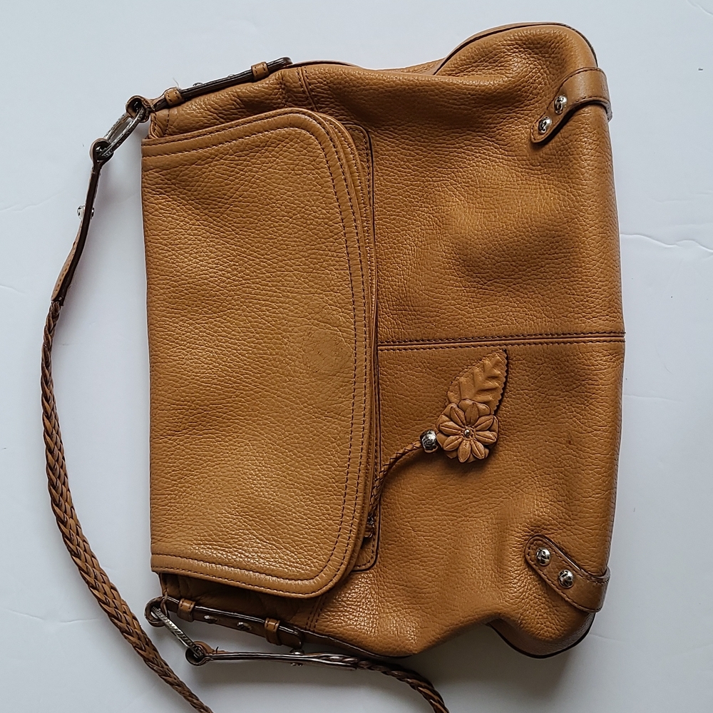 Brighton Tan Brown Leather Shoulder Purse interior pockets magnetic closure cute